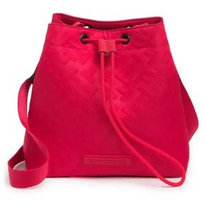 NWOT Tommy Hilfiger Nylon Stamped Embossed Red Bucket Bag